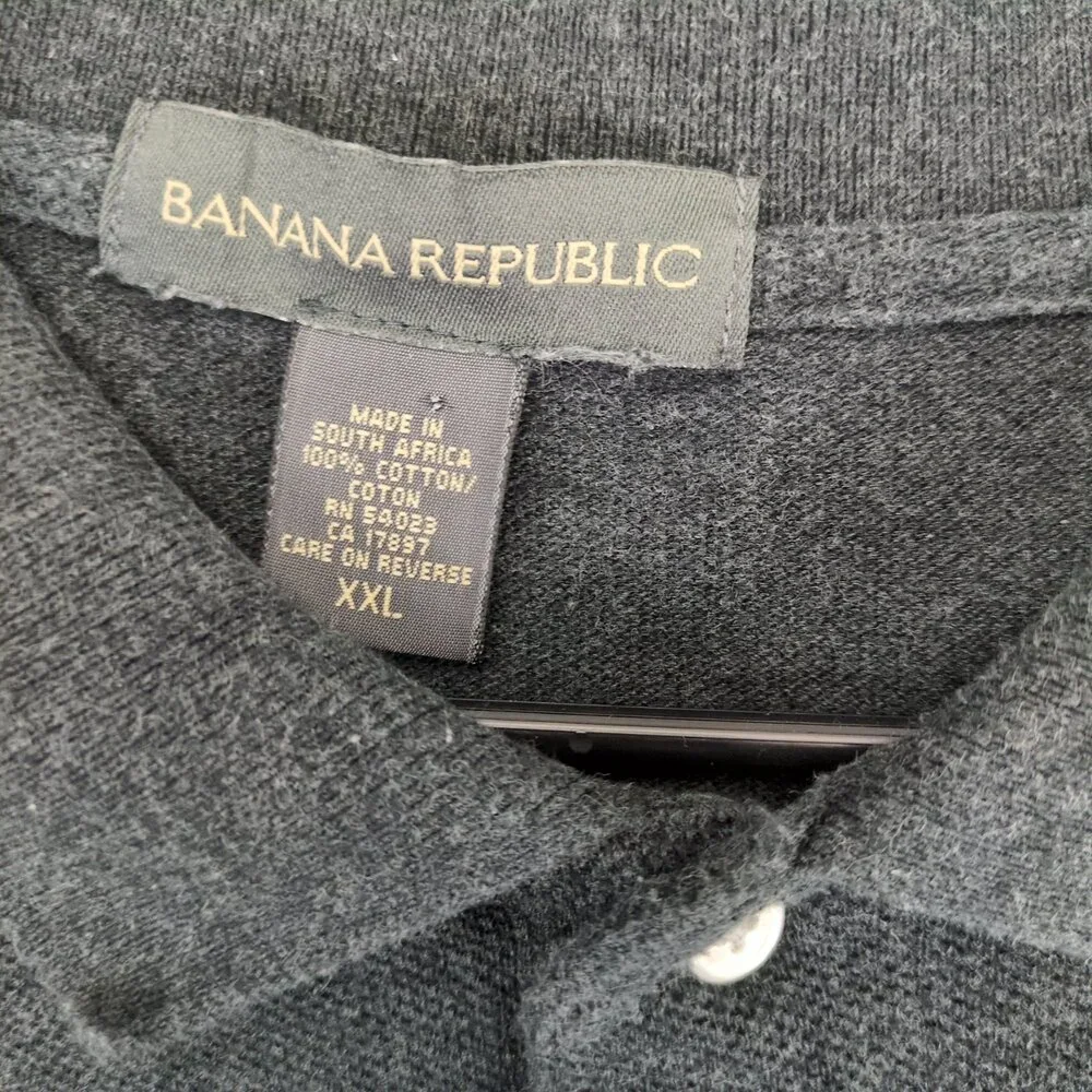Y2K Banana Republic Men's XL Dark Charcoal‎ Textured Short Sleeve Polo Shirt